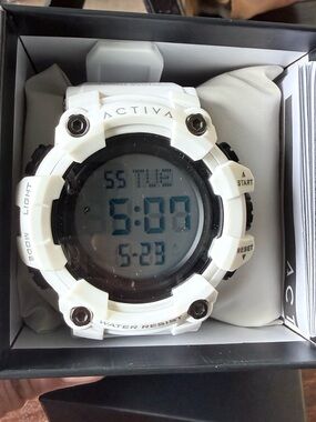 Ativa White Digital Sports Watch with Black Dial Accents